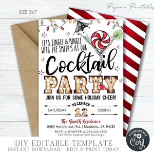 EDITABLE Cocktail Christmas Party Template, Jingle & Mingle Holiday Party Invitation, Christmas Party Invite - DIY Edit w/Corjl - #CP02 (2)