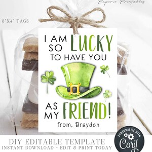 Editable Kids St. Patrick's Day Gift Tag, Happy St. Patrick's Day Gift Tag, Lucky to have you as my FRIEND Tag, DIY with Corjl - #SPT06