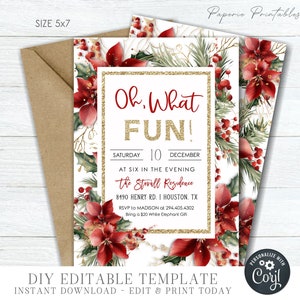 EDITABLE Oh, What Fun Christmas Party Invitation, Holiday Party Invitation Template, Christmas Party Invitation - DIY with Corjl - #CP89(5)