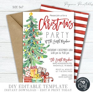 EDITABLE Christmas Party Invitation, Holiday Party Invitation Template, Gold Foil Christmas Party Invite - DIY Edit with Corjl - #CP93 (1)