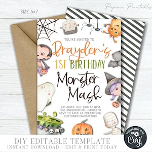 Monster Mash Halloween Birthday Invitation: Editable First Birthday (Digital Download) #BP129