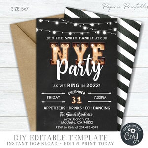 Editable New Year&#39;s Eve Party Invitation Template (DIY Corjl)