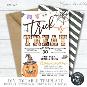 EDITABLE Halloween Trick or Treat Flyer - Trick or Treat Template - Halloween Invitation Printable - Halloween Printable - DIY Corjl - #HP24