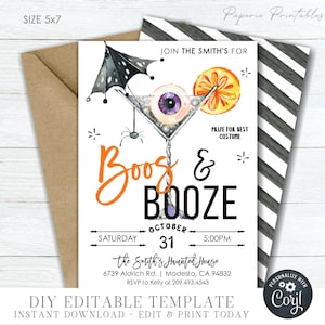 Boos and Booze Halloween Invitation: Editable Cocktail Party Template (Digital Download)