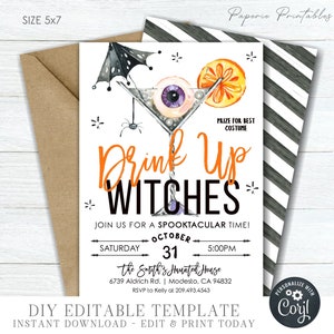 Editable Drink Up Witches Halloween Party Invitation (DIY Corjl Template)