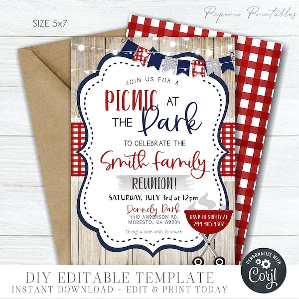 EDITABLE Family Reunion BBQ Invitation, Picnic Party Invitation, Family Reunion Invitation, Digital Invitation - DIY with Corjl #COP12(2)