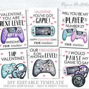 EDITABLE Girl Gamer Valentine Cards, Gamer Valentine Cards, School Valentine Tags, Printable Valentines, Video Gamer, DIY Corjl - #VT52(2)