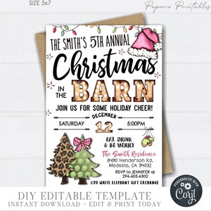 EDITABLE Christmas in the Barn Invitation, Christmas Party Invitation, Barn Christmas Party, Digital Invitation, DIY Edit Corjl - #CP15 (4)