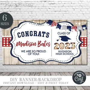 Editable Graduation Backdrop Banner: Patriotic Class of 2023 (DIY Corjl)
