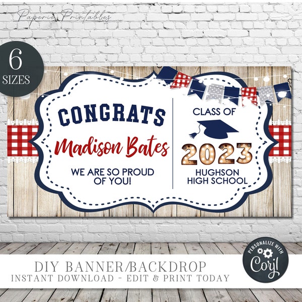 EDITABLE Graduation Backdrop, Graduation Banner, Class of 2023 Graduation Backdrop, Patriotic Graduation Background - DIY Corjl - #GP12