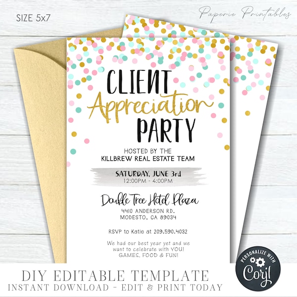 EDITABLE Client Appreciation Party Invitation, Company Party Invitation, Realtor Appreciation Dinner Invitation - DIY with Corjl - #COP11