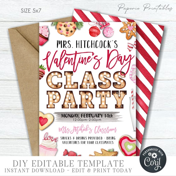 EDITABLE Valentine's Day Class Party Invitation, Valentine's Day Party, Class Party Invitation, Valentines Day Party, DIY with Cojrl #VP10