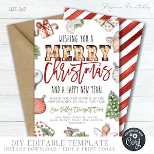 EDITABLE Merry Christmas & Happy New Year - No Photo Christmas Card - Christmas Card - Business Christmas Card - DIY Edit Corjl - #CC102