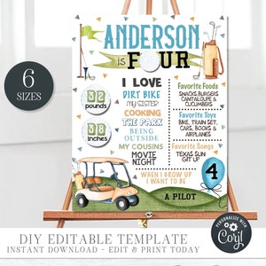 Golf Birthday Milestone Sign: Boy Photo Prop (DIY Editable Corjl Template) #BP05 #BP07