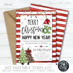 EDITABLE No Photo Christmas Card - Company Christmas Card - Business Christmas Card - Merry Christmas & Happy New Year-DIY Edit Corjl-#CC104