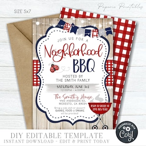 Editable Neighborhood BBQ Invitation, Community BBQ Invitation, Neighborhood Party Invitation, Digital Download - DIY with Corjl #COP012(7)