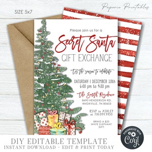 EDITABLE Secret Santa Gift Exchange Party Invitation, Christmas Party Invitation, Winter Christmas Party Template - DIY with Corjl #CP88(8)