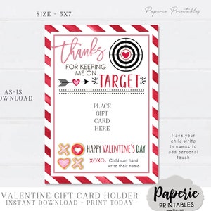 Valentine's Day Teacher Gift Card Holder, Thanks for Keeping me on Target, Gift Card Printable, Valentine Gift Card Holder - AS-IS #VT21