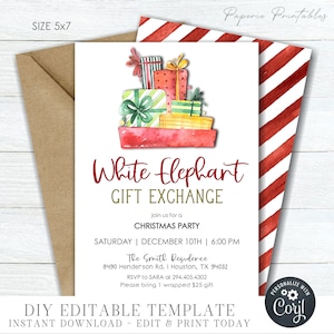 EDITABLE White Elephant Gift Exchange Invitation, Christmas White Elephant Invitation, Christmas Party Invitation - DIY with Corjl - #CP73