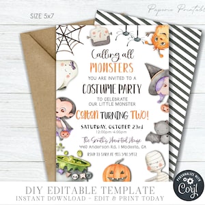 EDITABLE Halloween Birthday Invitation, Calling All Monsers Halloween Birthday, Siblings Birthday Invitation, DIY with Corjl - #BP129 (1)