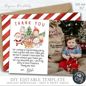 EDITABLE Christmas Birthday Party Thank You Card - Christmas Birthday Thank You - Christmas Thank You - DIY Edit with Corjl - #BP109