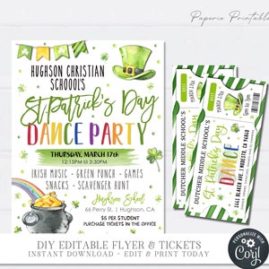 EDITABLE St. Patrick's Day Flyer and Ticket Combo, St. Patrick's Day Dance Invitation, St. Patties School Dance, DIY with Corjl - #SPF09 (1)