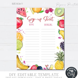 Fruit Potluck Sign Up Sheet: Editable Template (DIY with Corjl) #COP06