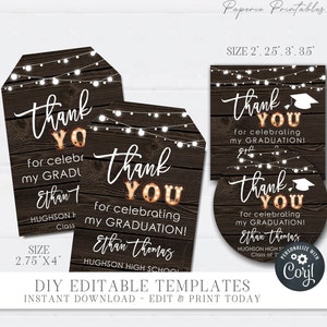 EDITABLE Graduation Gift Tags, Country Graduation Tags, Graduation Circle Favor Tag, Square Tag, Editable Graduation Tag - DIY Corjl #GP47