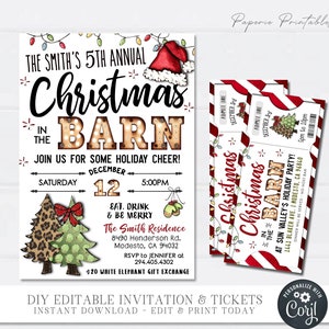EDITABLE Christmas Party Invitation, Country Christmas Party Ticket, Party Invitation and Matching Tickets, Printable DIY w/Corjl - #CP01(5)