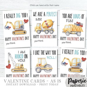 Etiquetas de dia dos namorados para construção infantil, cartões de dia dos namorados para crianças, I Really Dig You Valentine, etiquetas para impressão AS-IS do dia dos namorados - download instantâneo # VT04