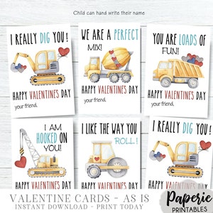 Kid Construction Valentine Tags, Kids Valentine Cards, I Really Dig You Valentine, Valentine Printables AS-IS Tags - Instant Download #VT04