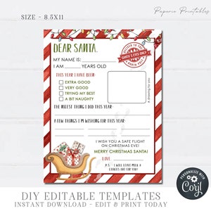 Carta EDITÁVEL para o Papai Noel - Carta para crianças ao Papai Noel - Carta do Papai Noel - Carta oficial ao Papai Noel - Polo Norte - Para imprimir - Faça você mesmo com Corjl- #CG08-4