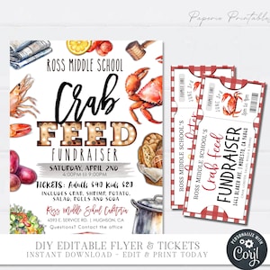 EDITABLE Crab Feed Fundraiser Flyer and Tickets, Crab Feed Fundraiser, Crab Feed Printable Tickets, Crab Feed Flyer, DIY w/Corjl - #FLYR10