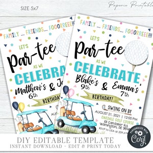 Siblings Golf Birthday Invitation: Editable Corjl Template #BP07