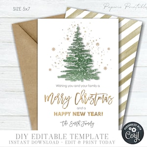 EDITABLE No Photo Christmas Card - Company Christmas Card - Business Christmas Card - Merry Christmas & Happy New Year-DIY Edit Corjl-#CC101