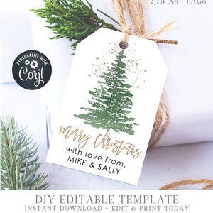 Editable Christmas Gift Tags - DIY Gift Tags - Merry Christmas Gift Tags - Christmas Tree Gift Tags - Happy Holidays - Edit Corjl - #CT09