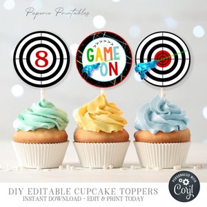 Editable Laser Tag Birthday Party Cupcake Toppers  - Laser Tag Cupcake Topper - Boy and Girl Laser Tag Cupcake Toppers - Laser Tag - #BP08