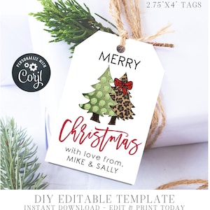 Editable Christmas Gift Tags - DIY Gift Tags - Merry Christmas Gift Tags - Modern Christmas Tree Gift Tags - Edit with Corjl - #CT08