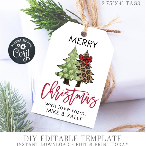 Editable Christmas Gift Tags - DIY Gift Tags - Merry Christmas Gift Tags - Modern Christmas Tree Gift Tags - Edit with Corjl - #CT08