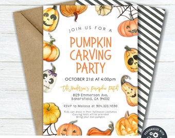 EDITABLE Pumpkin Carving Invitation, Halloween Pumpkin Carving Invitation, Pumpkin Carving Template, Digital Download - DIY Corjl - #HP27