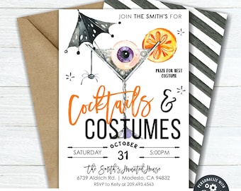 EDITABLE Cocktails and Costumes Halloween Invitation - Halloween Costume Party Template - Cocktail Halloween Printable - DIY Corjl - #HP21