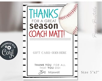 Baseball Coach Gift Card Holder: Editable Template (DIY with Corjl)
