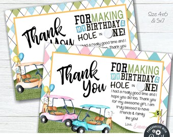 Editable Golf Birthday Thank You Card: Boy or Girl (Digital Download) #BP05 #BP07