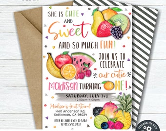 EDITABLE Tutti Frutti First Birthday Invitation, Summer Birthday Invitation, First Birthday Digital Invitation, DIY with Corjl - #BP136 (1)