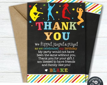 Brunette Girl Trampoline Party Thank You Cards 