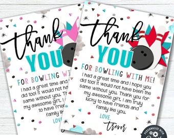Bowling Birthday Thank You Card: Editable Template (Digital Download) #BP42