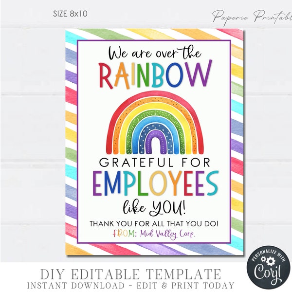 EDITABLE Rainbow Employee Appreciation Sign, Thank You for all that YOU do Appreciation Sign, Worker Appreciation Sign, DiY Corjl #TAS23 (3)