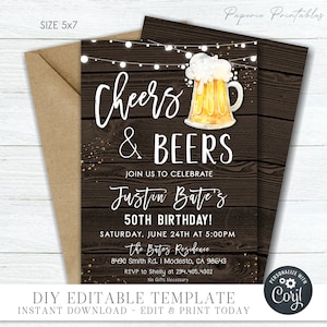 Cheers and Beers Birthday Invitation: Editable Beer Mug Template (Corjl) #BP121