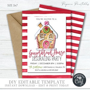 EDITABLE Gingerbread House Decorating Party Invitation - Gingerbread Decorating Invitation - Christmas Cookie - DIY Edit with Corjl- #CP69