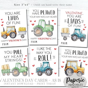 Tarjetas de San Valentín de tractor para niños, Tarjetas de San Valentín para niños, Tarjetas de San Valentín de tractor, San Valentín escolar imprimible, TAL CUAL, Descarga instantánea, #VT95